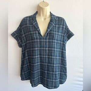 Madewell Blue Plaid V-Neck Short-Sleeve Tunic XXS